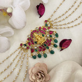 Vriksham Lakshmi With Lotus Kundan Jadau Sheeshphool-Red Green-Green Bead-J2777